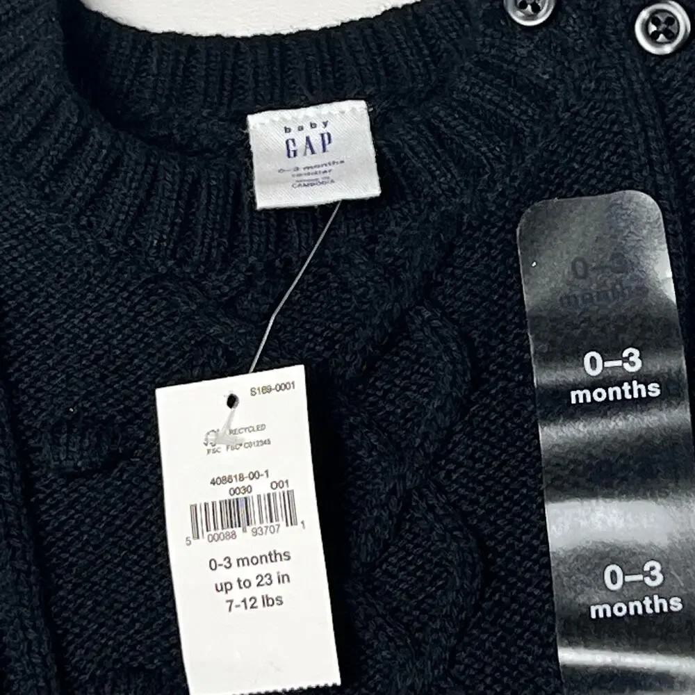 Baby Gap  Black Knitted Long Sleeve Sweater Sz 0-3M